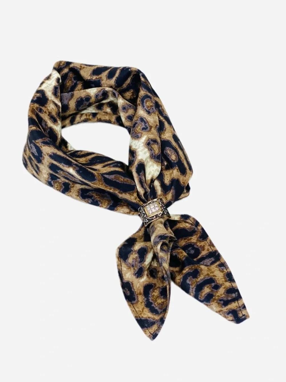NWT SILKLETTE Animal Print 100% Fine Silk Kerchief Scarf CREAM/BROWN/BLACK